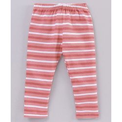 Babyhug Full Length Floral Print & Striped Legging - Blue Pink & Red