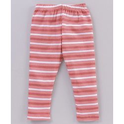 Babyhug Full Length Floral Print & Striped Legging - Blue Pink & Red