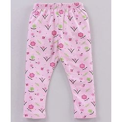 Babyhug Full Length Floral Print & Striped Legging - Blue Pink & Red