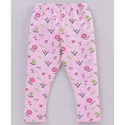 Babyhug Full Length Floral Print & Striped Legging - Blue Pink & Red