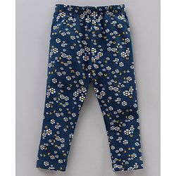 Babyhug Knit Lycra Full Length Leggings With Stretch Striped And Flower Printed Pack Of 3 - Multicolor