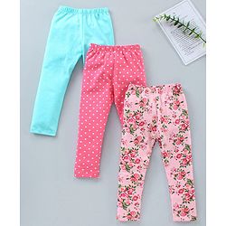 Babyhug Full Length Knit Lycra With Stretch Leggings Floral Print Pack of 3 - Multicolor - 6-9m Multi Color