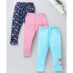 Babyhug Full Length Knit Lycra with Stretch Leggings Striped - Blue Pink