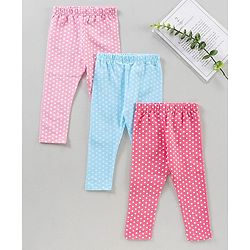 Babyhug Full Length Knit Lycra with Stretch Leggings Printed Pack of 3 - Blue Light and Dark Pink