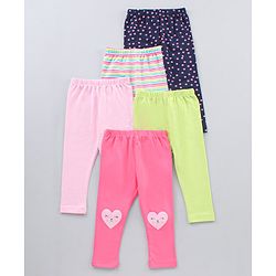 Babyhug Full Length Knit Lycra Leggings Multi Printed Pack of 5 - Multicolour