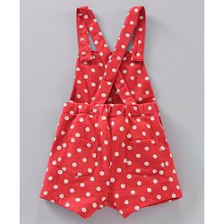Babyhug Short Cap Sleeves Dungaree Style Romper With Inner Tee Minnie Mouse Print - Red White