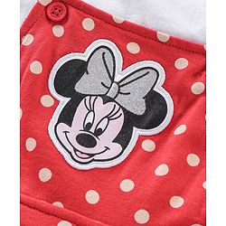 Babyhug Short Cap Sleeves Dungaree Style Romper With Inner Tee Minnie Mouse Print - Red White