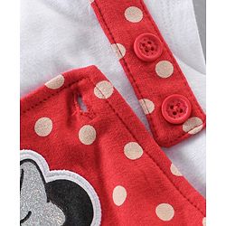 Babyhug Short Cap Sleeves Dungaree Style Romper With Inner Tee Minnie Mouse Print - Red White