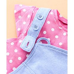 Babyhug Cap Sleeves Top & Dungaree Set Polka Dot & Minnie Mouse Print - Blue Pink