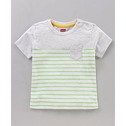 Babyhug Half Sleeves Cotton Blend T-shirts Striped Pack of 3 - Green Blue