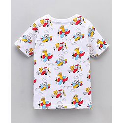 Babyhug Half Sleeves Striped Tees with Airplane Print - Multicolor Red White