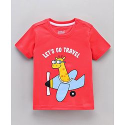 Babyhug Half Sleeves Striped Tees with Airplane Print - Multicolor Red White