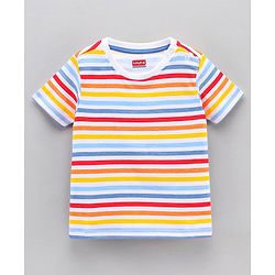 Babyhug Half Sleeves Striped Tees with Airplane Print - Multicolor Red White