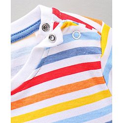 Babyhug Half Sleeves Striped Tees with Airplane Print - Multicolor Red White