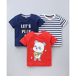 Babyhug Half Sleeves T-Shirts Multi Print Pack Of 3 - Blue White Red