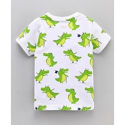 Babyhug Half Sleeves Striped Tees with Croc Print - Green Navy White
