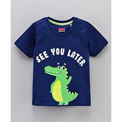 Babyhug Half Sleeves Striped Tees with Croc Print - Green Navy White