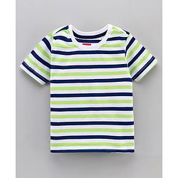 Babyhug Half Sleeves Striped Tees with Croc Print - Green Navy White
