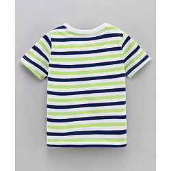 Babyhug Half Sleeves Striped Tees with Croc Print - Green Navy White