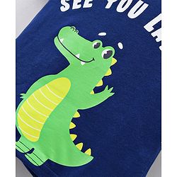 Babyhug Half Sleeves Striped Tees with Croc Print - Green Navy White