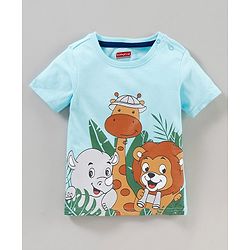 Babyhug Half Sleeves Stripes T-Shirt Animals Print Pack of 3 - Blue Yellow White