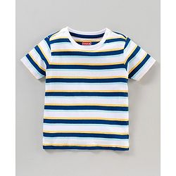Babyhug Half Sleeves Stripes T-Shirt Animals Print Pack of 3 - Blue Yellow White