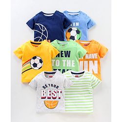 Babyhug Half Sleeves T-Shirts Multi Print Pack of 7 - Multicolor