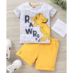 Babyhug Half Sleeves Printed Tee and Shorts Set - White Yellow