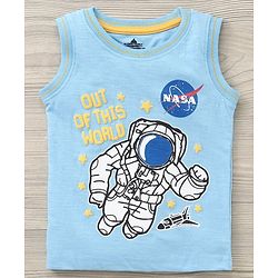 Babyhug Sleeveless T-Shirt and Shorts Set Astronaut Print - Blue Yellow