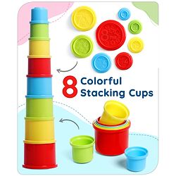 Babyhug 8 Pieces Montessori Stacking Cup with Shapes, Colors & Number Recognition| Stack & Count| Baby Stacking Water & Beach Toys Set| Educational & Motor Skills Sorting & Nesting Toys