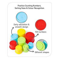 Babyhug 8 Pieces Montessori Stacking Cup with Shapes, Colors & Number Recognition| Stack & Count| Baby Stacking Water & Beach Toys Set| Educational & Motor Skills Sorting & Nesting Toys