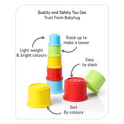 Babyhug 8 Pieces Montessori Stacking Cup with Shapes, Colors & Number Recognition| Stack & Count| Baby Stacking Water & Beach Toys Set| Educational & Motor Skills Sorting & Nesting Toys