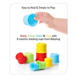 Babyhug 8 Pieces Montessori Stacking Cup with Shapes, Colors & Number Recognition| Stack & Count| Baby Stacking Water & Beach Toys Set| Educational & Motor Skills Sorting & Nesting Toys