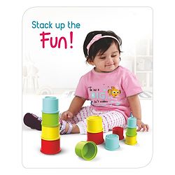 Babyhug 8 Pieces Montessori Stacking Cup with Shapes, Colors & Number Recognition| Stack & Count| Baby Stacking Water & Beach Toys Set| Educational & Motor Skills Sorting & Nesting Toys