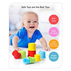 Babyhug 8 Pieces Montessori Stacking Cup with Shapes, Colors & Number Recognition| Stack & Count| Baby Stacking Water & Beach Toys Set| Educational & Motor Skills Sorting & Nesting Toys