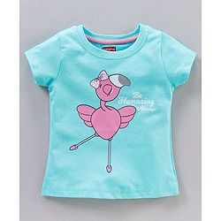 Babyhug Half Sleeves T-Shirt & Pyjama Set Flamingo Print - Blue