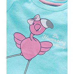 Babyhug Half Sleeves T-Shirt & Pyjama Set Flamingo Print - Blue