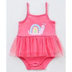 Babyhug Singlet Sleeves Onesies with Hairband Snail Print - Pink