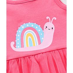 Babyhug Singlet Sleeves Onesies with Hairband Snail Print - Pink