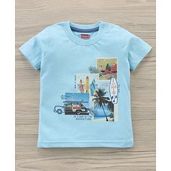 Babyhug Half Sleeves T-Shirt & Denim Shorts Set Multi Print - Blue
