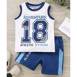 Babyhug Sleeveless Tee & Short Adventure Print - Blue
