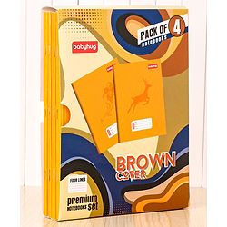 Babyhug Premium Brown Cover Four Lines Exercise Book Set Pack of 4 - 172 Pages Each