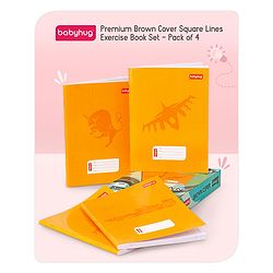Babyhug Premium Brown Cover Square Lines Exercise Book Set Pack of 4 - 172 Pages Each