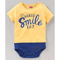 Babyhug 100% Cotton Half Sleeves Striped Onesies Text Print Pack of 2 - Blue Yellow