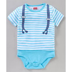 Babyhug 100% Cotton Half Sleeves Striped Onesies Text Print Pack of 2 - Blue Yellow