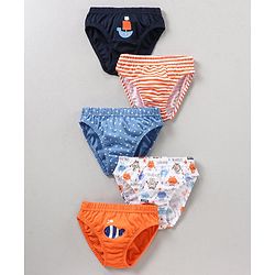 Babyhug 100% Cotton Knitted Briefs All Over Printed Pack of 5 - Multicolour