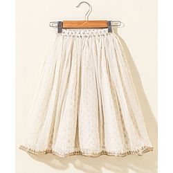 Babyhug Sleeveless Embeliished Choli Lehenga and Dupatta Set with Sequins - Ivory - 3-4Y Off White/Cream