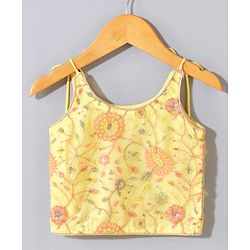 Babyhug Sleeveless Embroidered Choli Lehenga and Dupatta Set with Sequins - Yellow Peach