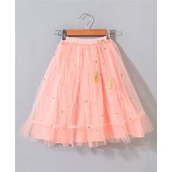 Babyhug Sleeveless Embroidered Choli Lehenga and Dupatta Set with Sequins - Yellow Peach