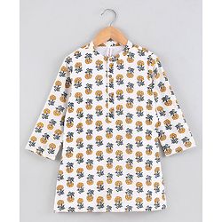 Babyhug Full Sleeves Cotton Kurta & Dhoti Set Printed - Off White